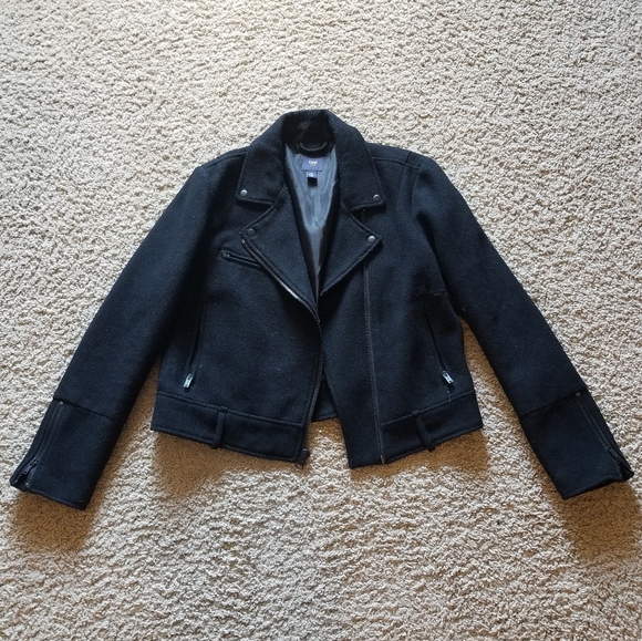 Black wool moto jacket - Picture 1 of 7